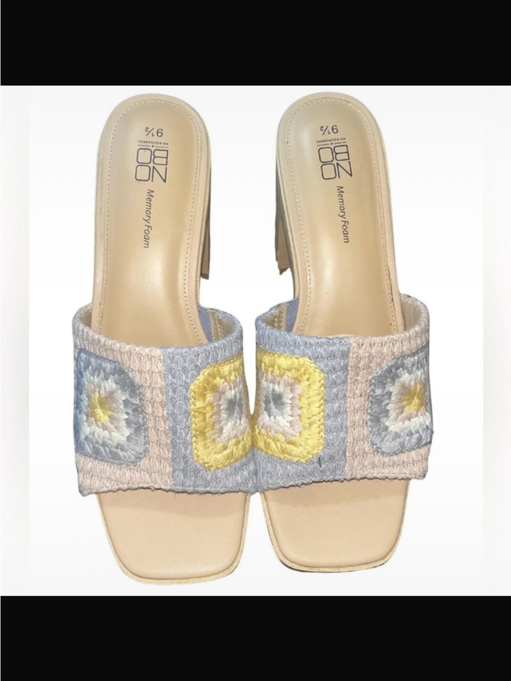 No Boundaries Pastel Granny Square Crochet Chunky Heel
Sandals - Size 9.5